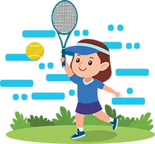 cute little girl playing tennis on grass clipart