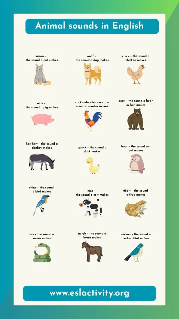 animal sounds in English chart