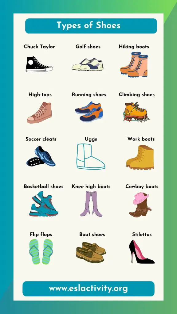 types of shoes chart