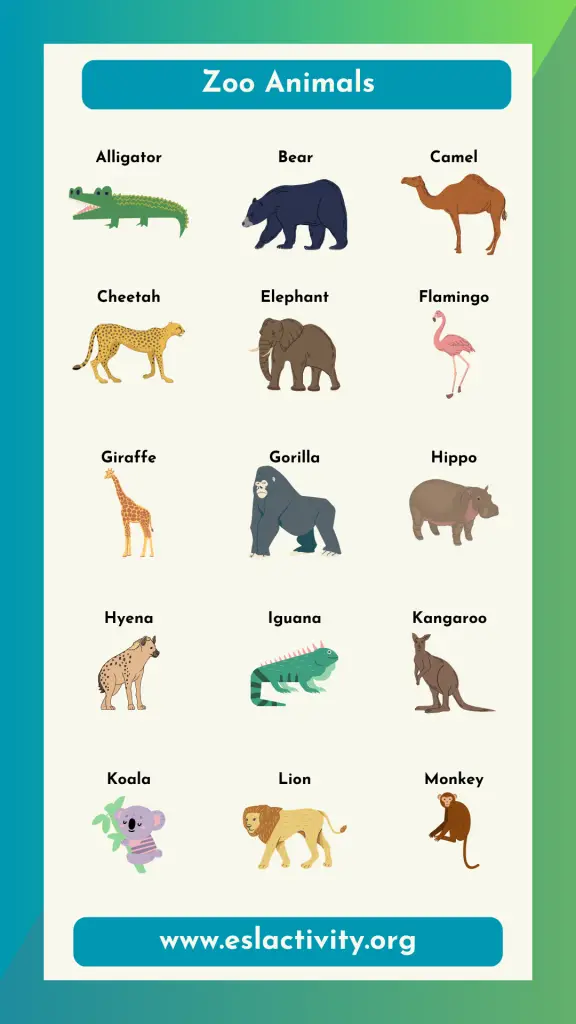 zoo animal pictures with names