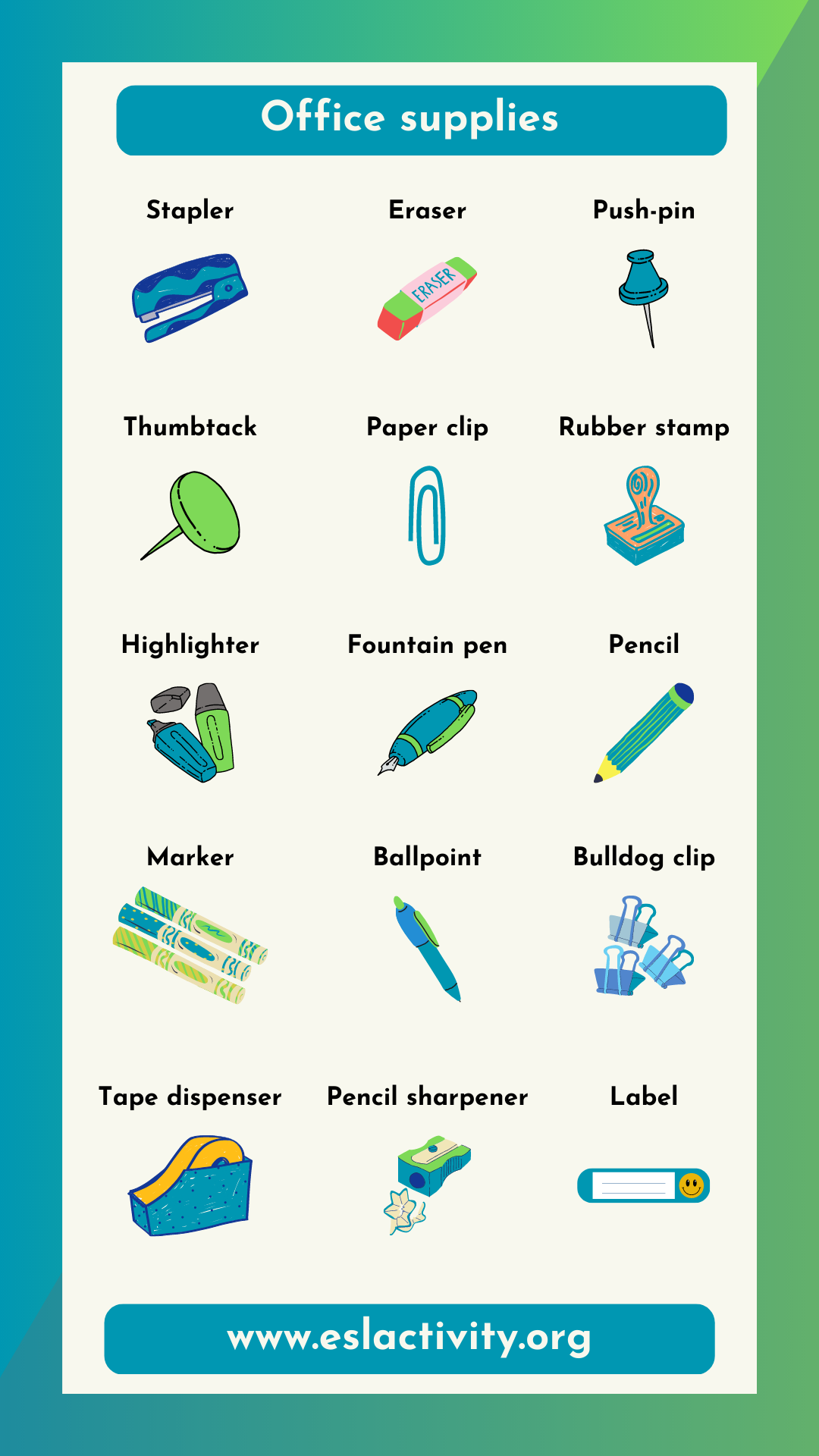 Office Stationery Items List (the Names in English)